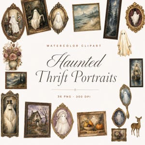 watercolor haunted thrift portraits clipart