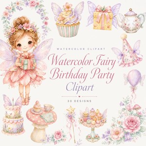 watercolor fairy birthday party clipart