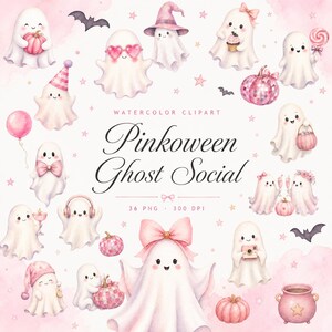pink halloween watercolor ghost clipart
