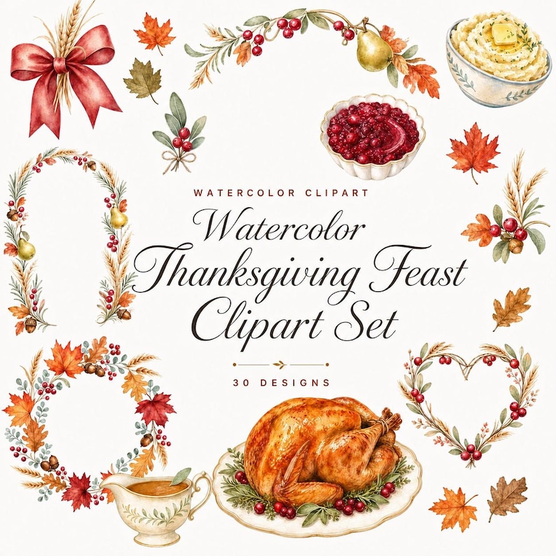 watercolor thanksgiving feast clipart