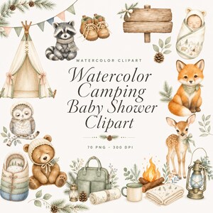 watercolor camping baby shower clipart