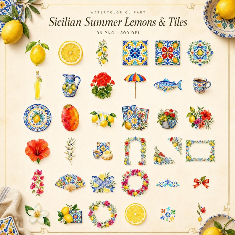 WonderfulPNG enhanced bundle grid preview page 1 of 1 — sicilian-summer-lemons-tiles