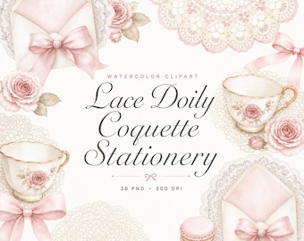 36 Watercolor Lace Doily Coquette Clipart Bundle