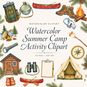 watercolor summer camp activity clipart