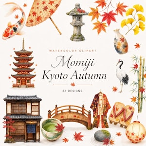 watercolor kyoto autumn foliage clipart