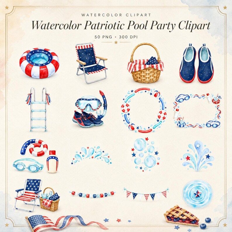 WonderfulPNG enhanced bundle grid preview page 3 of 3 — watercolor-patriotic-pool-party-chibi-clipart