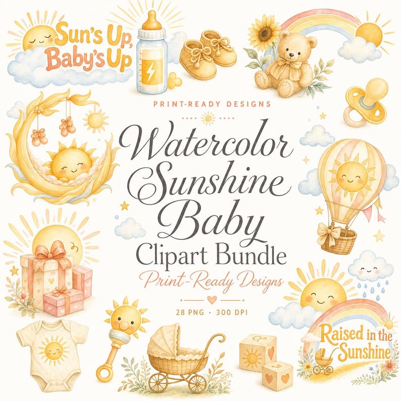 watercolor sunshine baby PNG design bundle
