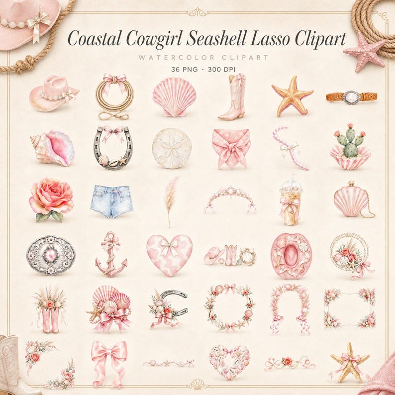 WonderfulPNG enhanced bundle grid preview page 1 of 1 — coastal-cowgirl-seashell-lasso