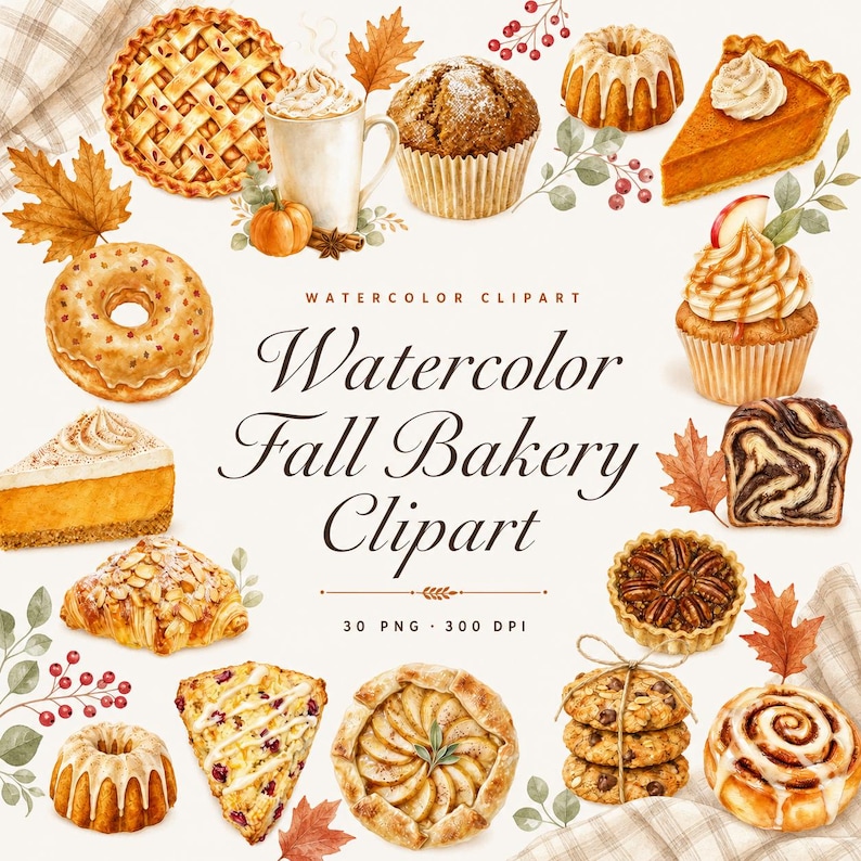 watercolor fall bakery clipart