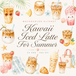 kawaii iced latte clipart