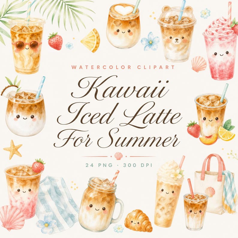 kawaii iced latte clipart