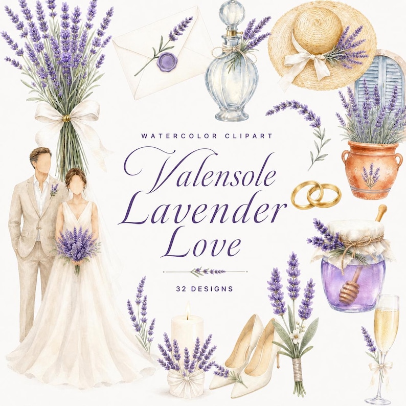 watercolor lavender wedding clipart