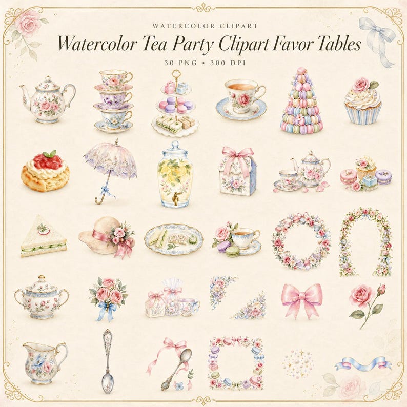 WonderfulPNG enhanced bundle grid preview page 1 of 1 — parisian-tea-party-favors-clipart