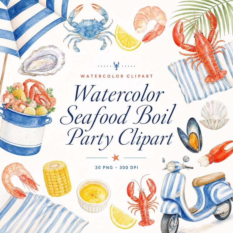 watercolor seafood boil clipart