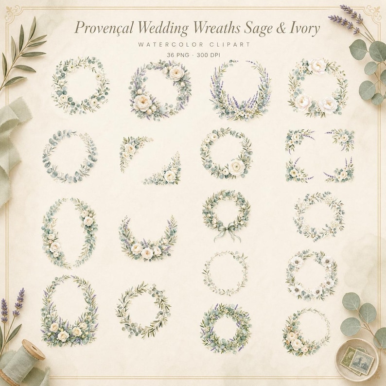 WonderfulPNG enhanced bundle grid preview page 1 of 2 — provencal-wedding-wreaths-sage-ivory