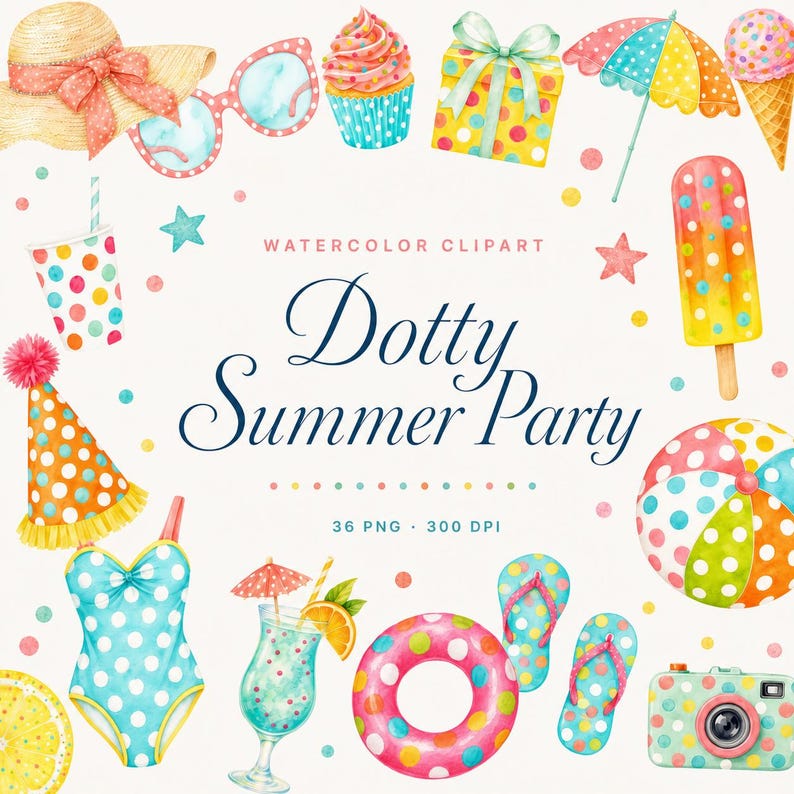 watercolor polka dot summer party clipart