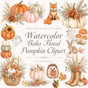 watercolor boho floral pumpkin clipart