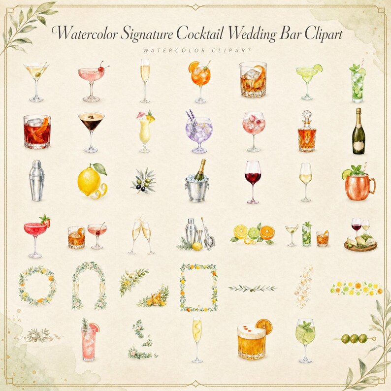 WonderfulPNG enhanced bundle grid preview page 1 of 1 — watercolor-signature-cocktail-bar
