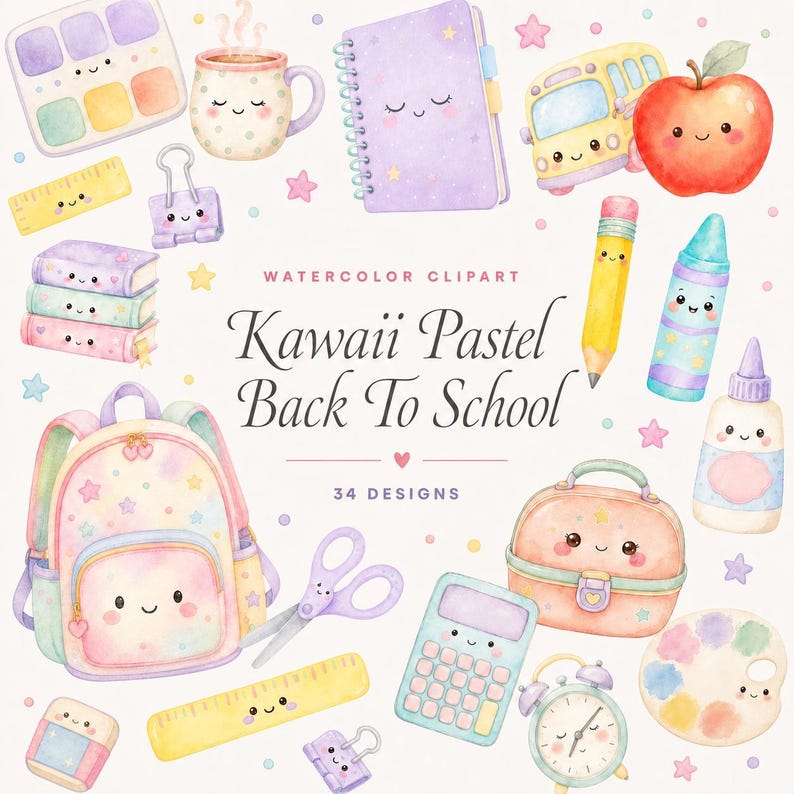 kawaii pastel back-to-school clipart