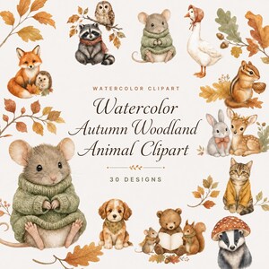 watercolor autumn woodland animal clipart
