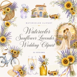 watercolor sunflower lavender wedding clipart