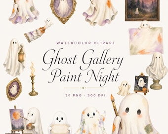 Watercolor Thrifted Ghost Gallery Clipart Bundle for Paint Night