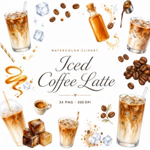 watercolor iced coffee latte clipart