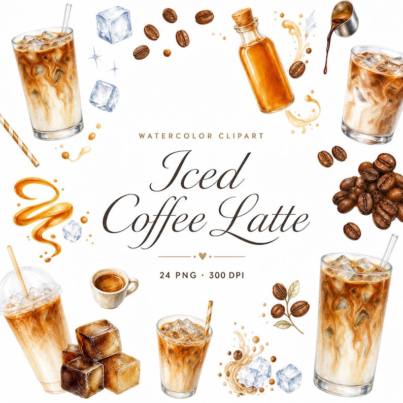 watercolor iced coffee latte clipart