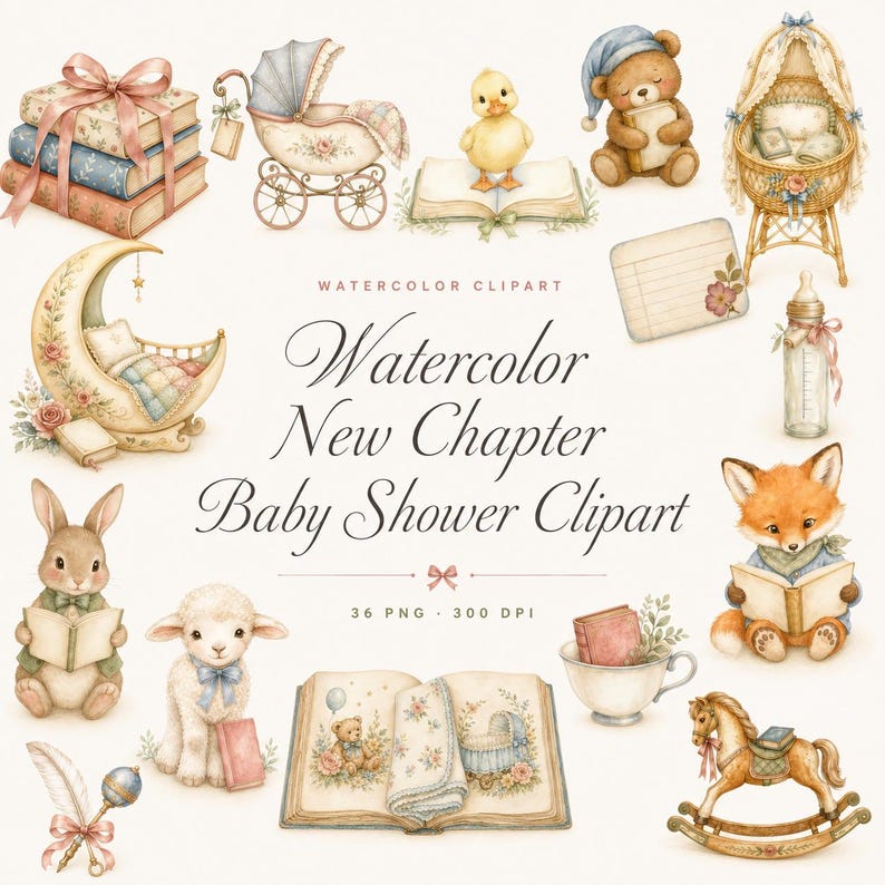 watercolor new chapter baby shower clipart