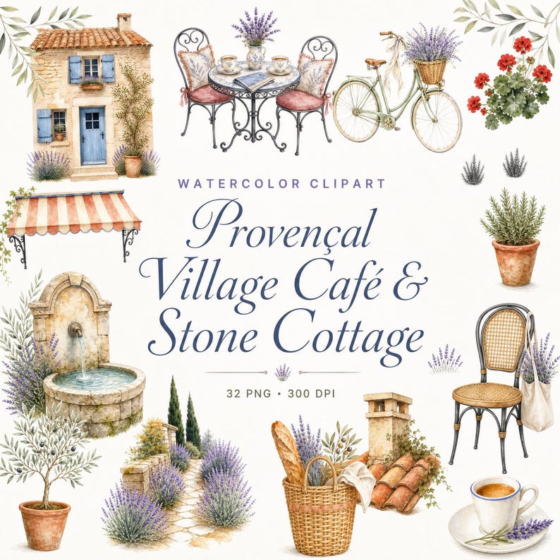 Provençal village café clipart