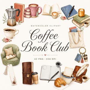 watercolor coffee book club clipart