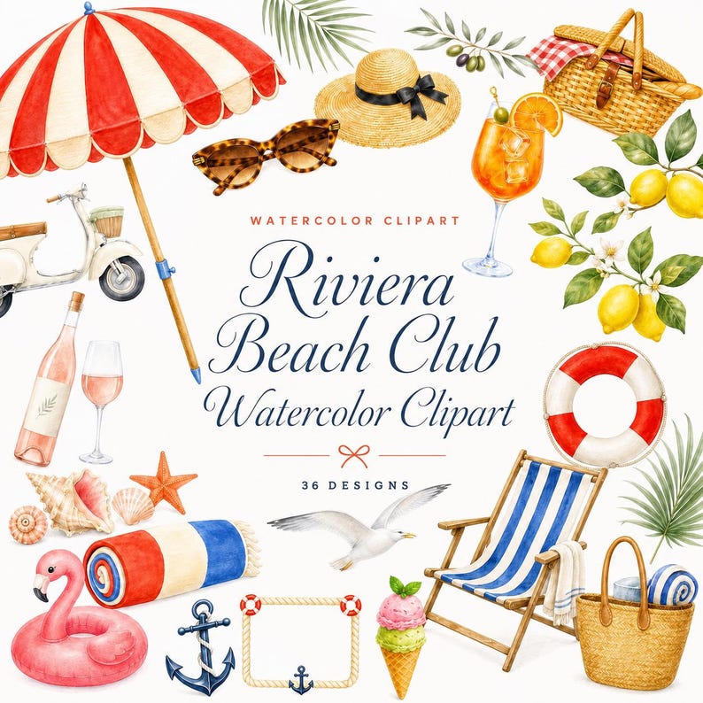 riviera beach club watercolor clipart