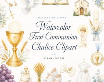 Watercolor First Communion Chalice Clipart Bundle, 24 Designs