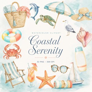 watercolor coastal serenity clipart