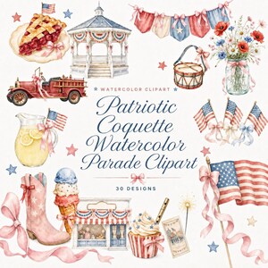 patriotic coquette watercolor parade clipart