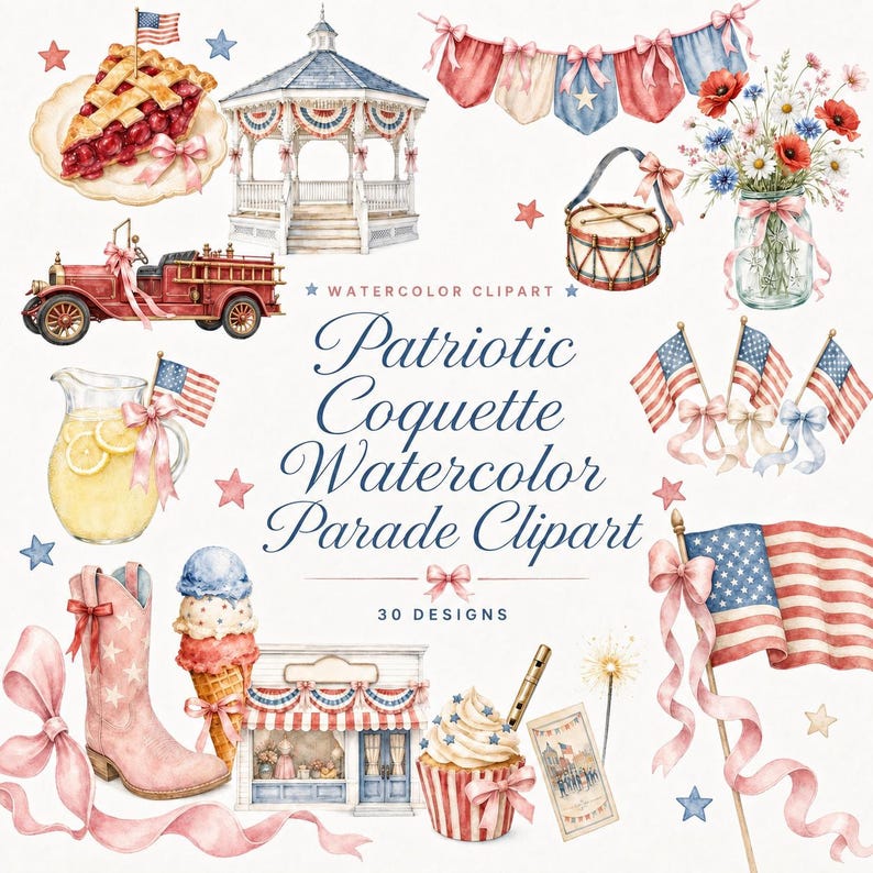 patriotic coquette watercolor parade clipart