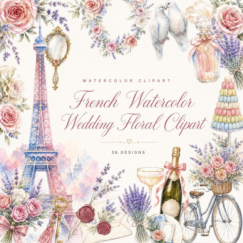 french watercolor wedding clipart