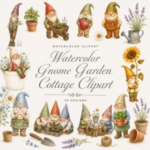 watercolor garden gnome clipart