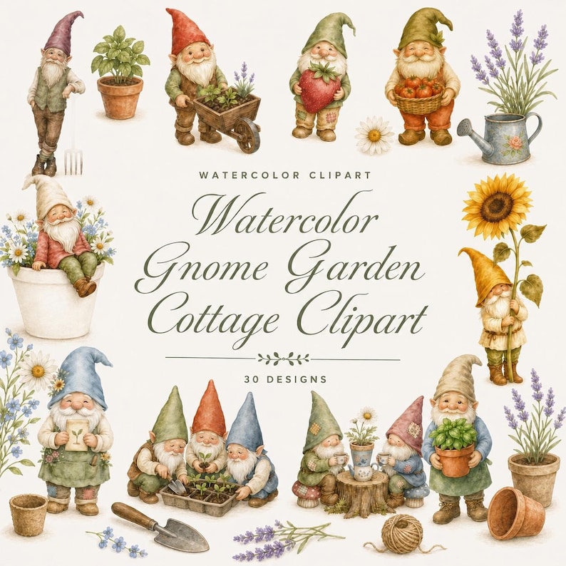 watercolor garden gnome clipart