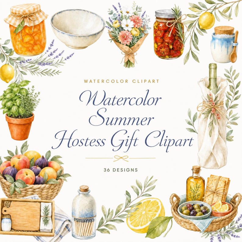 watercolor summer hostess gift clipart