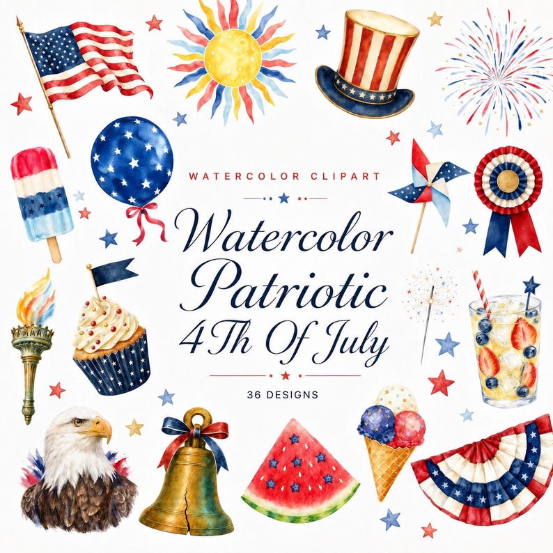 watercolor patriotic 4th of july clipart