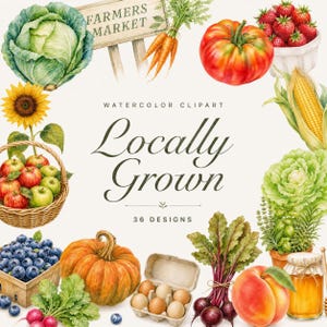 watercolor farmers market produce clipart