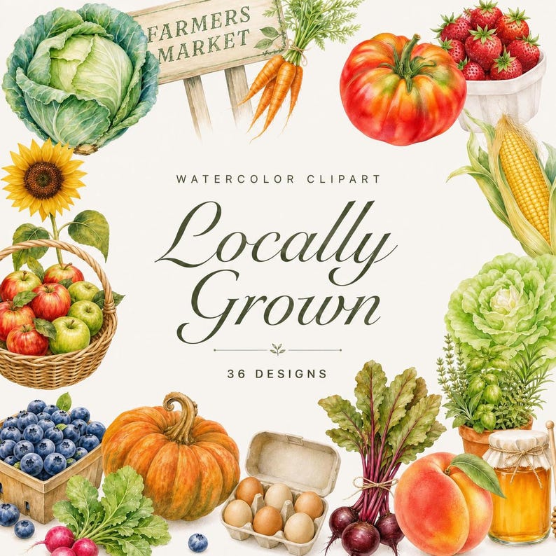 watercolor farmers market produce clipart