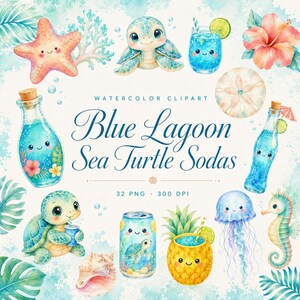 watercolor sea turtle soda clipart