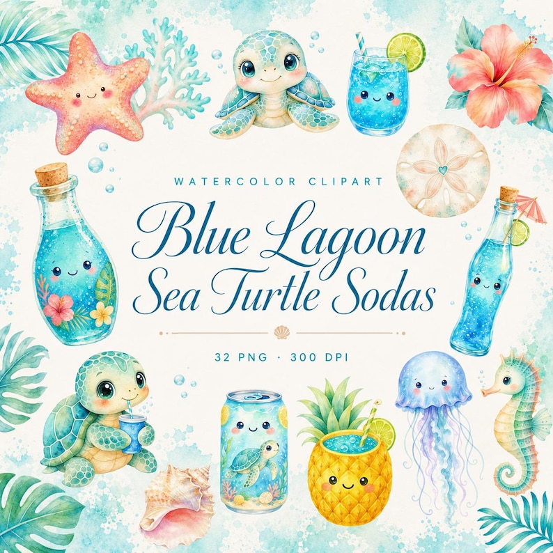 watercolor sea turtle soda clipart