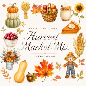 watercolor fall harvest market clipart