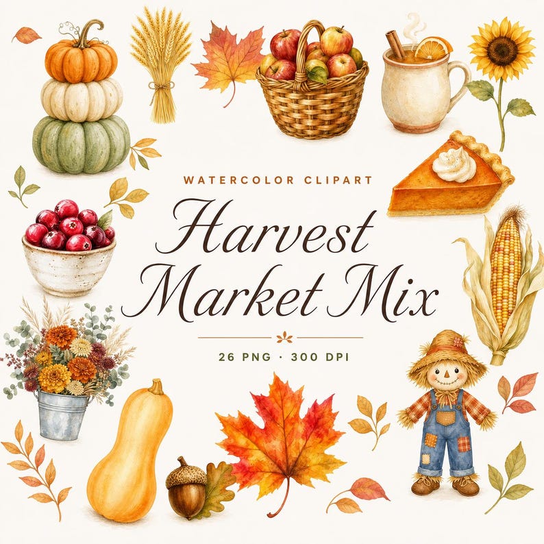 watercolor fall harvest market clipart