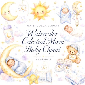 watercolor celestial moon baby clipart