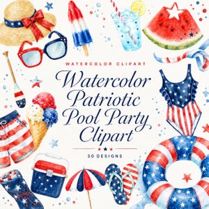 patriotic pool party watercolor clipart