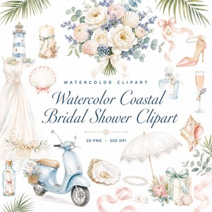 coastal watercolor bridal shower clipart